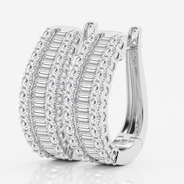 5 ctw Baguette and Round Lab Grown Diamond Hoop Earrings