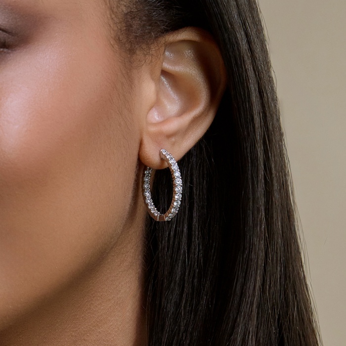 2 ctw Round Lab Grown Diamond Inside Out Hoop Earrings