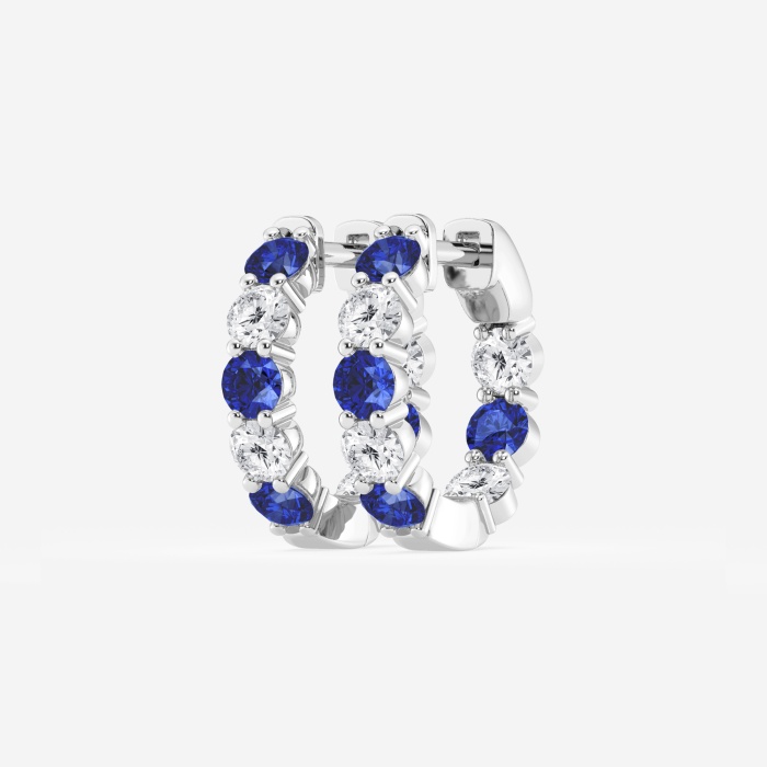 3.1 mm Round Created Sapphire and 1 ctw Round Lab Grown Diamond Inside Out Hoop Earrings