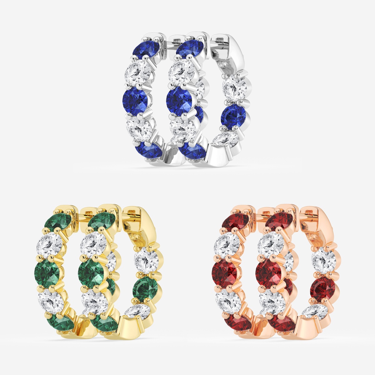 Additional Image 2 for  4 mm Round Created Sapphire and 2 ctw Round Lab Grown Diamond Inside Out Hoop Earrings