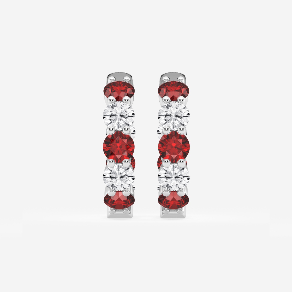 4 mm Round Created Ruby and 2 ctw Round Lab Grown Diamond Inside Out Hoop Earrings