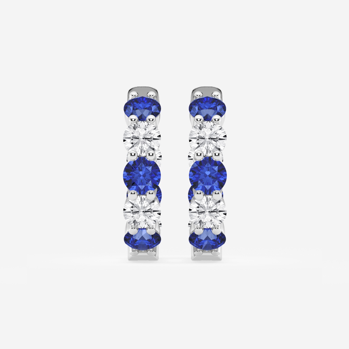 4 mm Round Created Sapphire and 2 ctw Round Lab Grown Diamond Inside Out Hoop Earrings