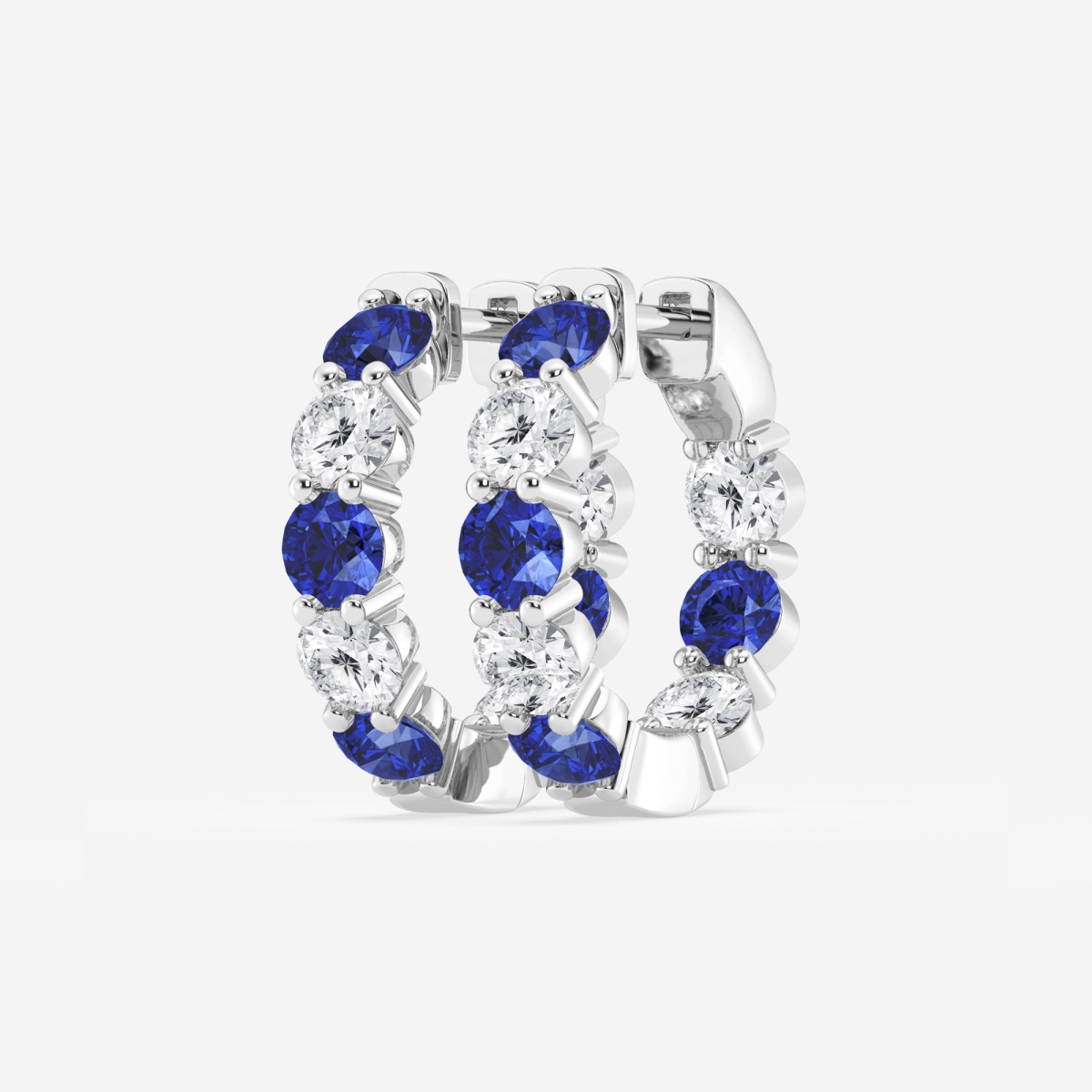 Additional Image 1 for  4 mm Round Created Sapphire and 2 ctw Round Lab Grown Diamond Inside Out Hoop Earrings