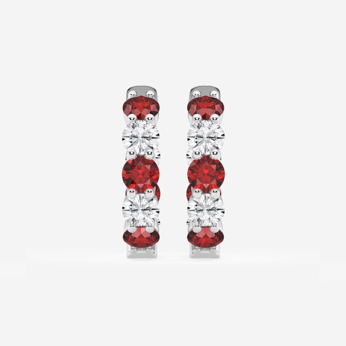 4 mm Round Created Ruby and 2 ctw Round Lab Grown Diamond Inside Out Hoop Earrings