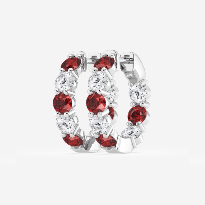 4 mm Round Created Ruby and 2 ctw Round Lab Grown Diamond Inside Out Hoop Earrings