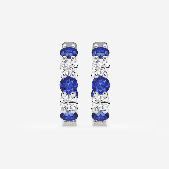 4 mm Round Created Sapphire and 2 ctw Round Lab Grown Diamond Inside Out Hoop Earrings