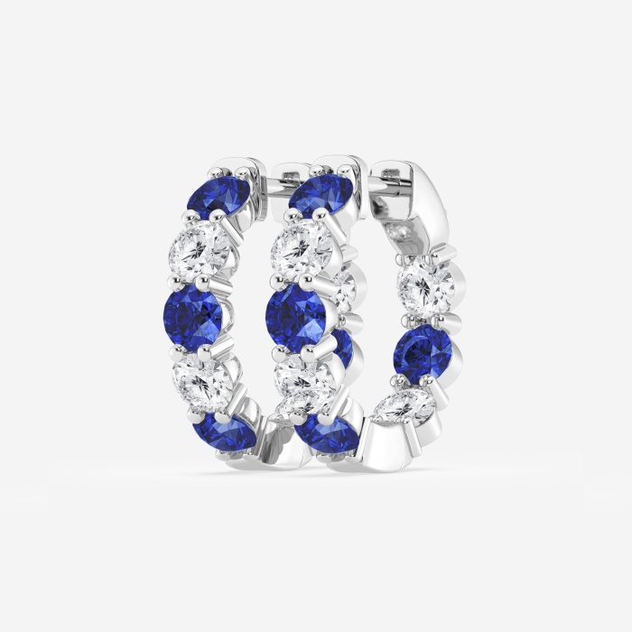 4 mm Round Created Sapphire and 2 ctw Round Lab Grown Diamond Inside Out Hoop Earrings