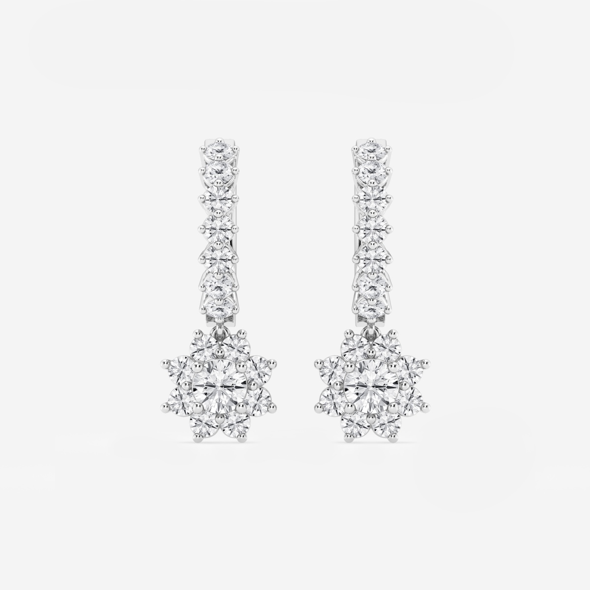 1 1/3 ctw Round Lab Grown Diamond Sunflower Drop with Petite Hoop Earrings