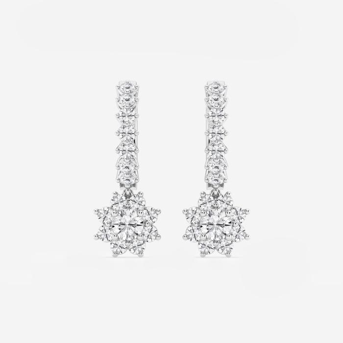 1 1/3 ctw Round Lab Grown Diamond Sunflower Drop with Petite Hoop Earrings
