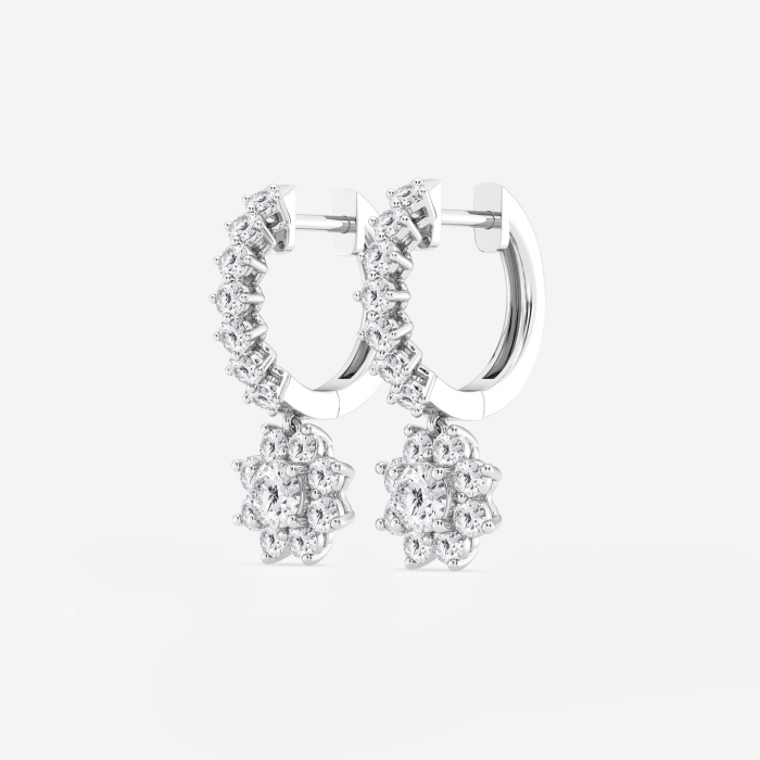 1 1/3 ctw Round Lab Grown Diamond Sunflower Drop with Petite Hoop Earrings
