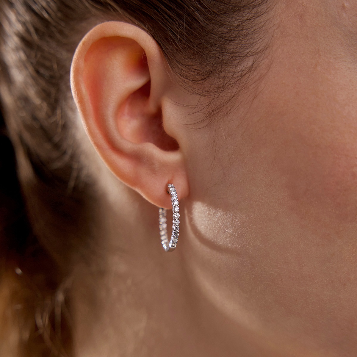 1 ctw Round Lab Grown Diamond Inside Out Hoop Earrings