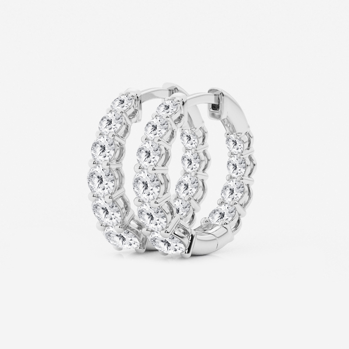 Additional Image 1 for  2 ctw Round Lab Grown Diamond Graduated Inside Out Huggie Hoop Earrings