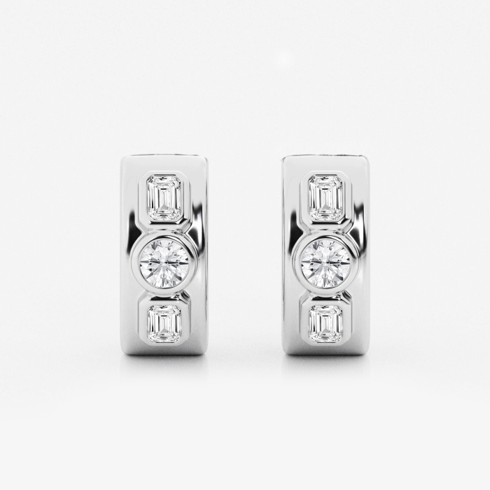 1 ctw Round and Emerald Lab Grown Diamond Three Stone Huggie Hoop Earrings