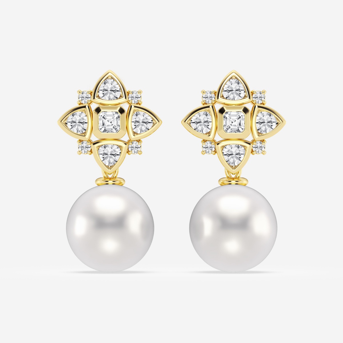 14 mm Cultured Freshwater Pearl and 2 ctw Lab Grown Diamond Fashion Earrings