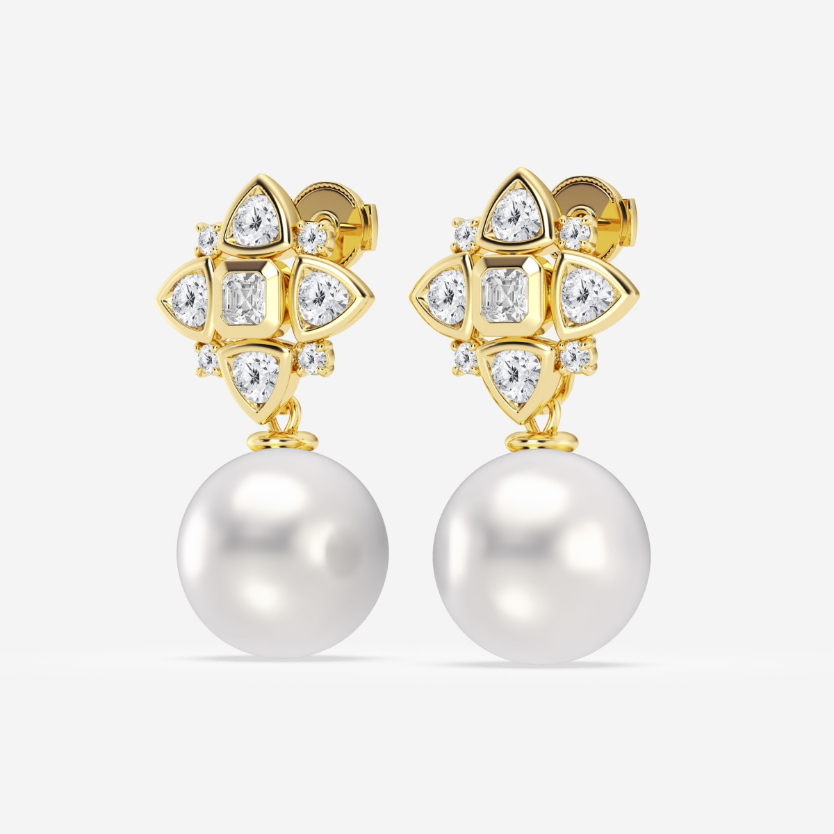 Additional Image 1 for  14 mm Cultured Freshwater Pearl and 2 ctw Lab Grown Diamond Fashion Earrings