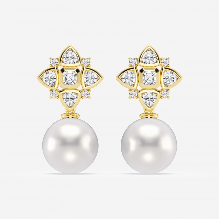 14 mm Cultured Freshwater Pearl and 2 ctw Lab Grown Diamond Fashion Earrings