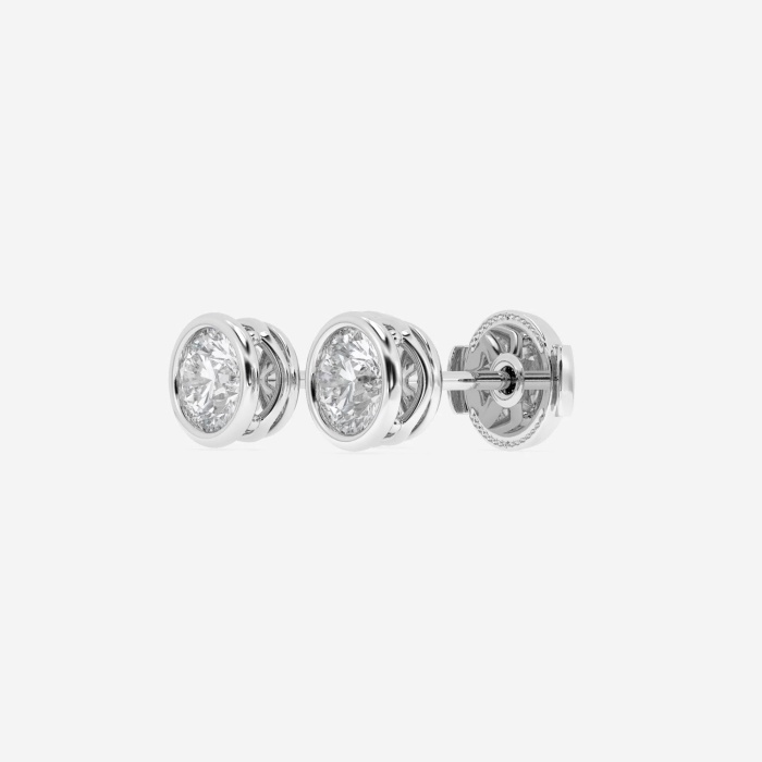 1 ctw Round Lab Grown Diamond Bezel Set Filigree Solitaire Stud Earrings