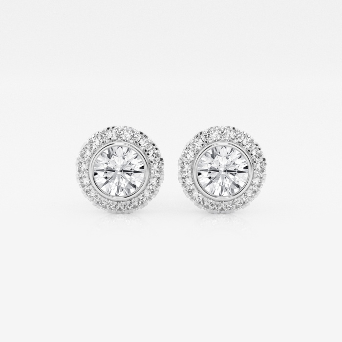 1 1/4 ctw Round Lab Grown Diamond Bezel Set Halo Stud  Earrings