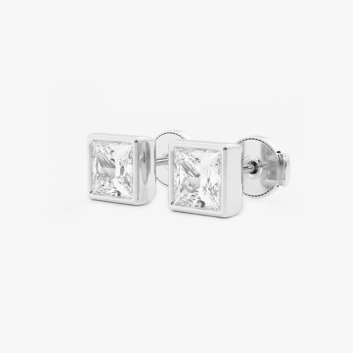 Additional Image 1 for  1 1/2 ctw Princess Lab Grown Diamond Bezel Set Solitaire Stud Earrings