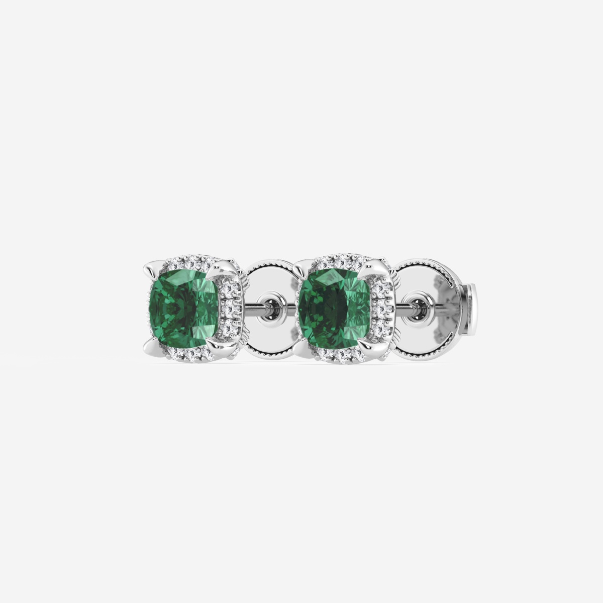 Additional Image 1 for  4.6 mm Cushion Cut Created Emerald and 1/5 ctw Round Lab Grown Diamond Shadow Halo Stud Earrings