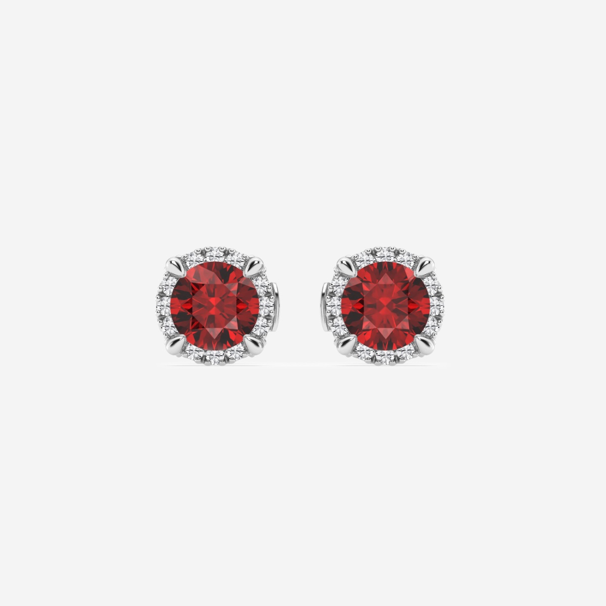 5.1 mm Round Created Ruby and 1/5 ctw Round Lab Grown Diamond Shadow Halo Stud Earrings