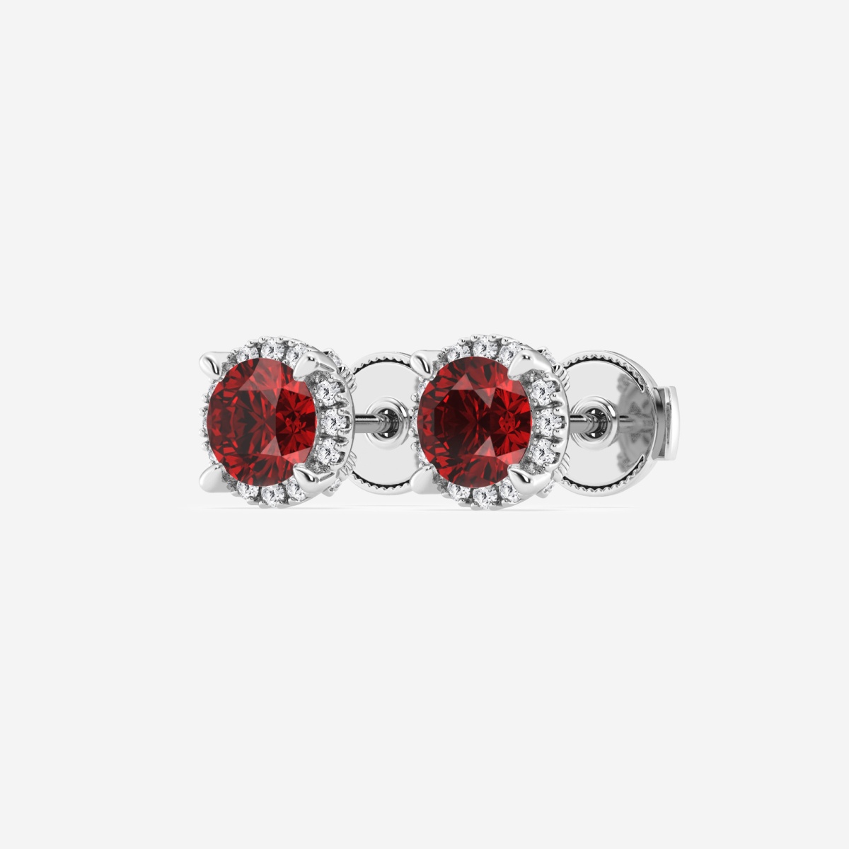 Additional Image 1 for  5.1 mm Round Created Ruby and 1/5 ctw Round Lab Grown Diamond Shadow Halo Stud Earrings