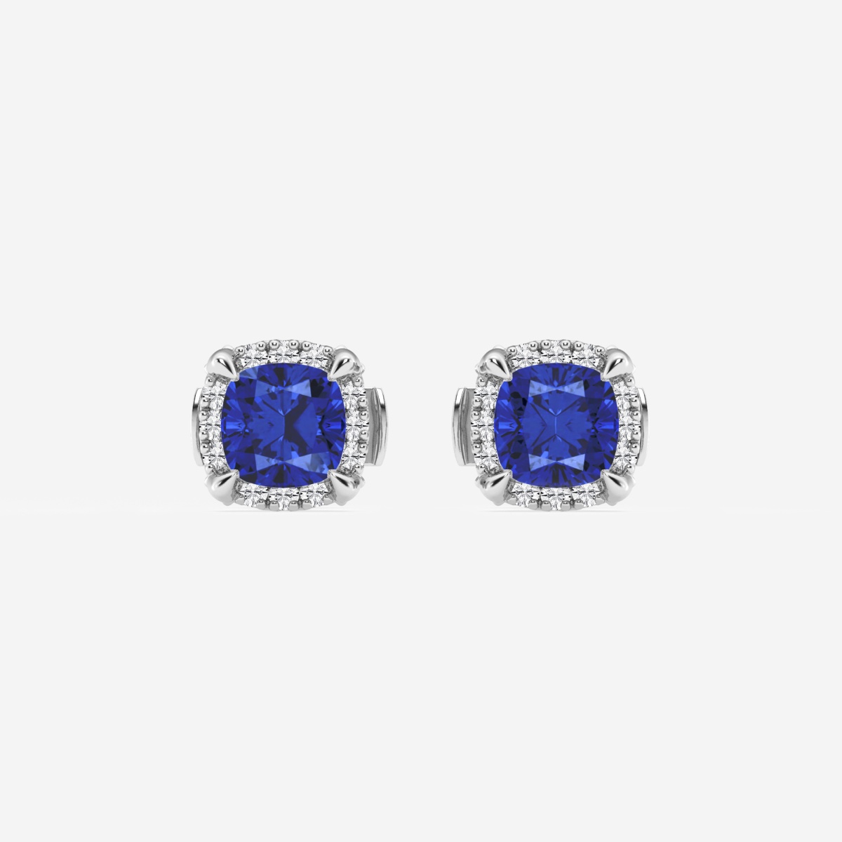 4.6 mm Cushion Cut Created Sapphire and 1/5 ctw Round Lab Grown Diamond Shadow Halo Stud Earrings