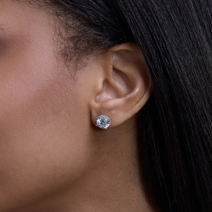 1 1/5 ctw Round Lab Grown Diamond Shadow Halo Stud Earrings