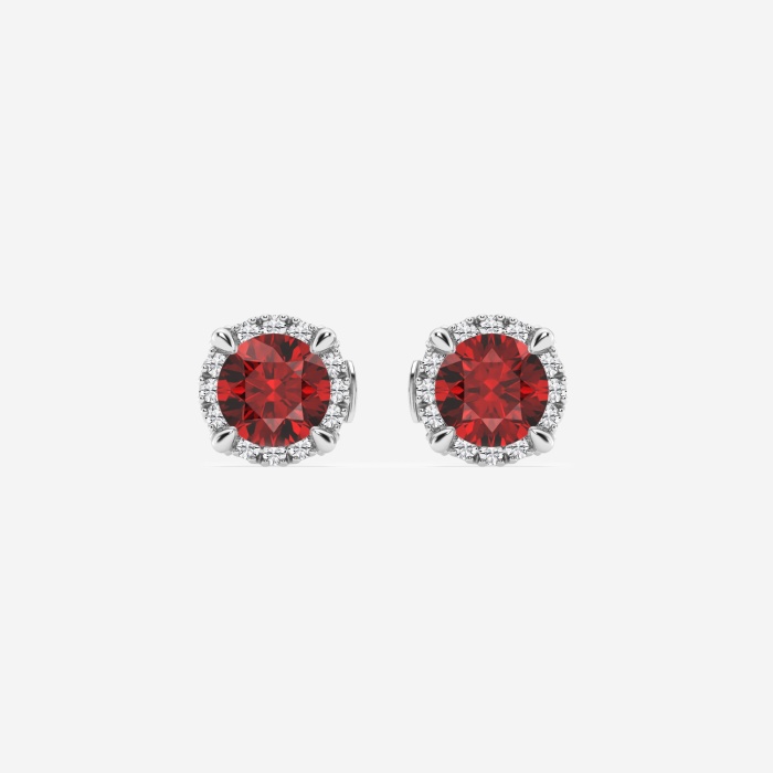 5.1 mm Round Created Ruby and 1/5 ctw Round Lab Grown Diamond Shadow Halo Stud Earrings