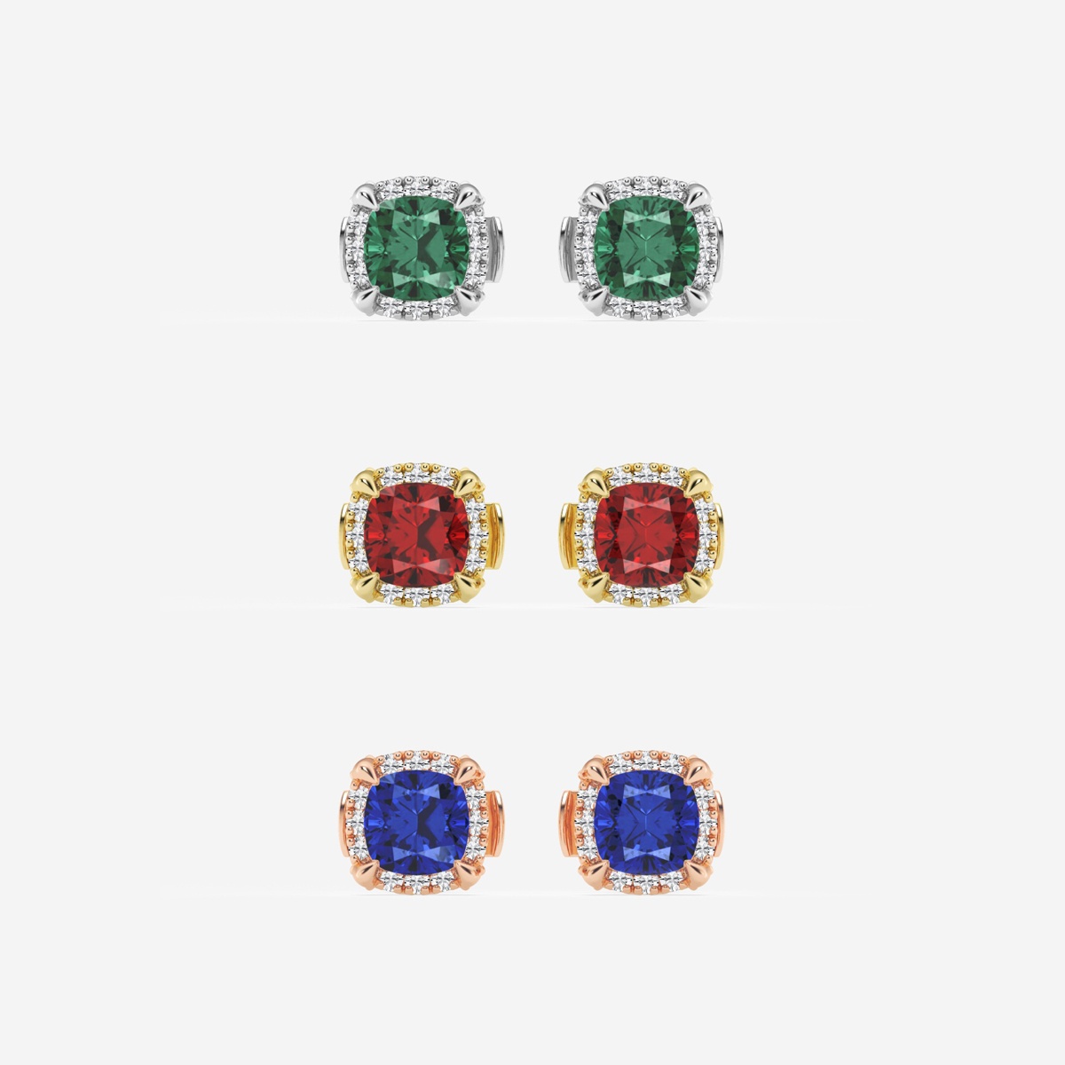 Additional Image 2 for  4.6 mm Cushion Cut Created Sapphire and 1/5 ctw Round Lab Grown Diamond Shadow Halo Stud Earrings