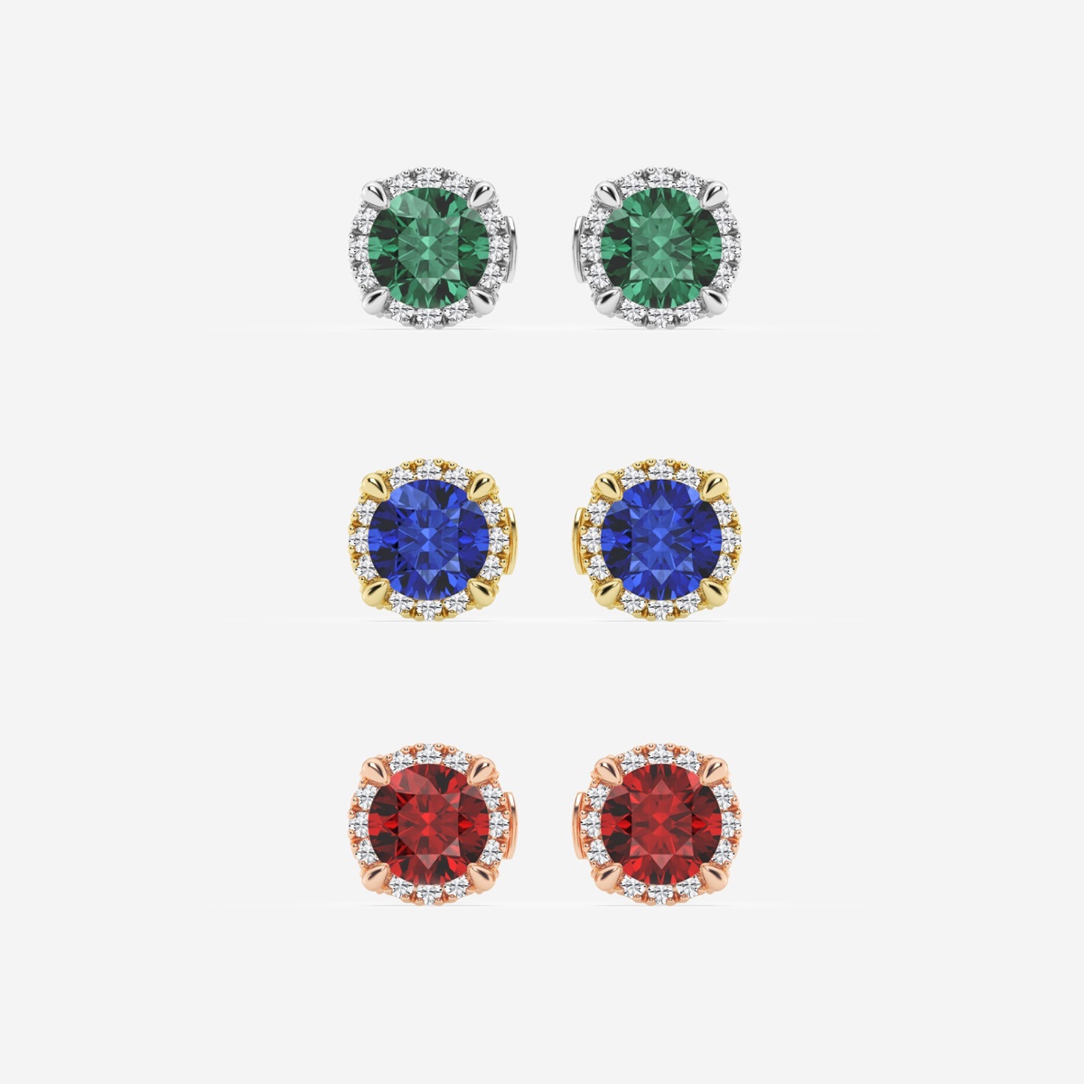 Additional Image 2 for  5.1 mm Round Created Ruby and 1/5 ctw Round Lab Grown Diamond Shadow Halo Stud Earrings