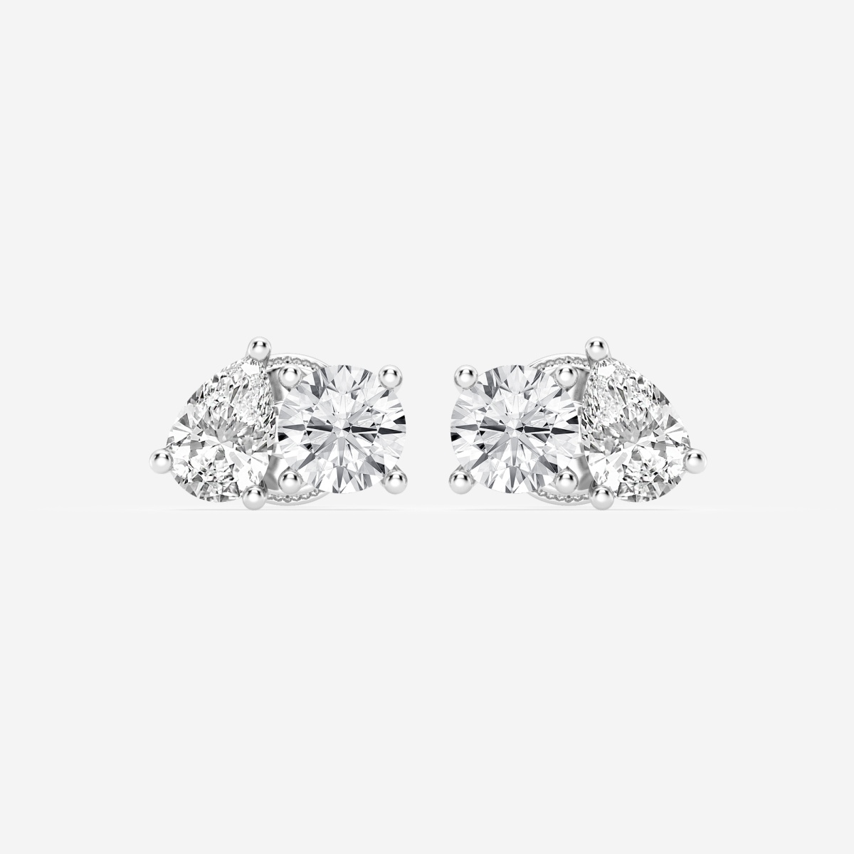 Additional Image 2 for  1 7/8 ctw Pear and Round Lab Grown Diamond Two Stone Stud Earrings