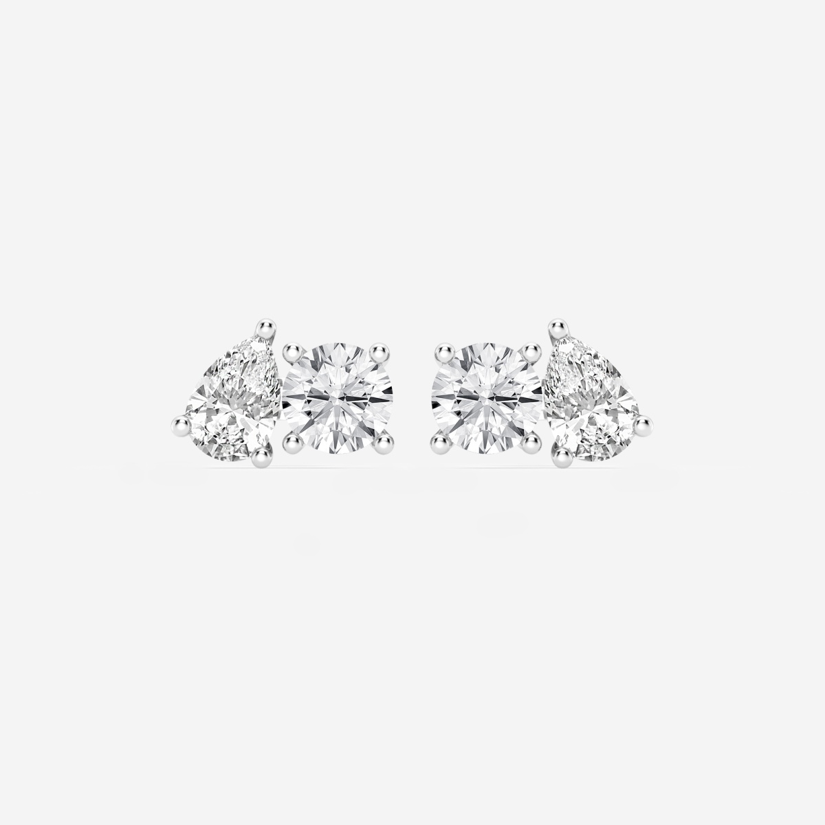 1 7/8 ctw Pear and Round Lab Grown Diamond Two Stone Stud Earrings