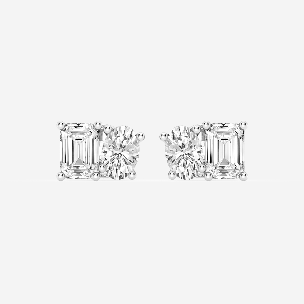Additional Image 2 for  2 ctw Emerald and Oval Lab Grown Diamond Two Stone Stud Earrings