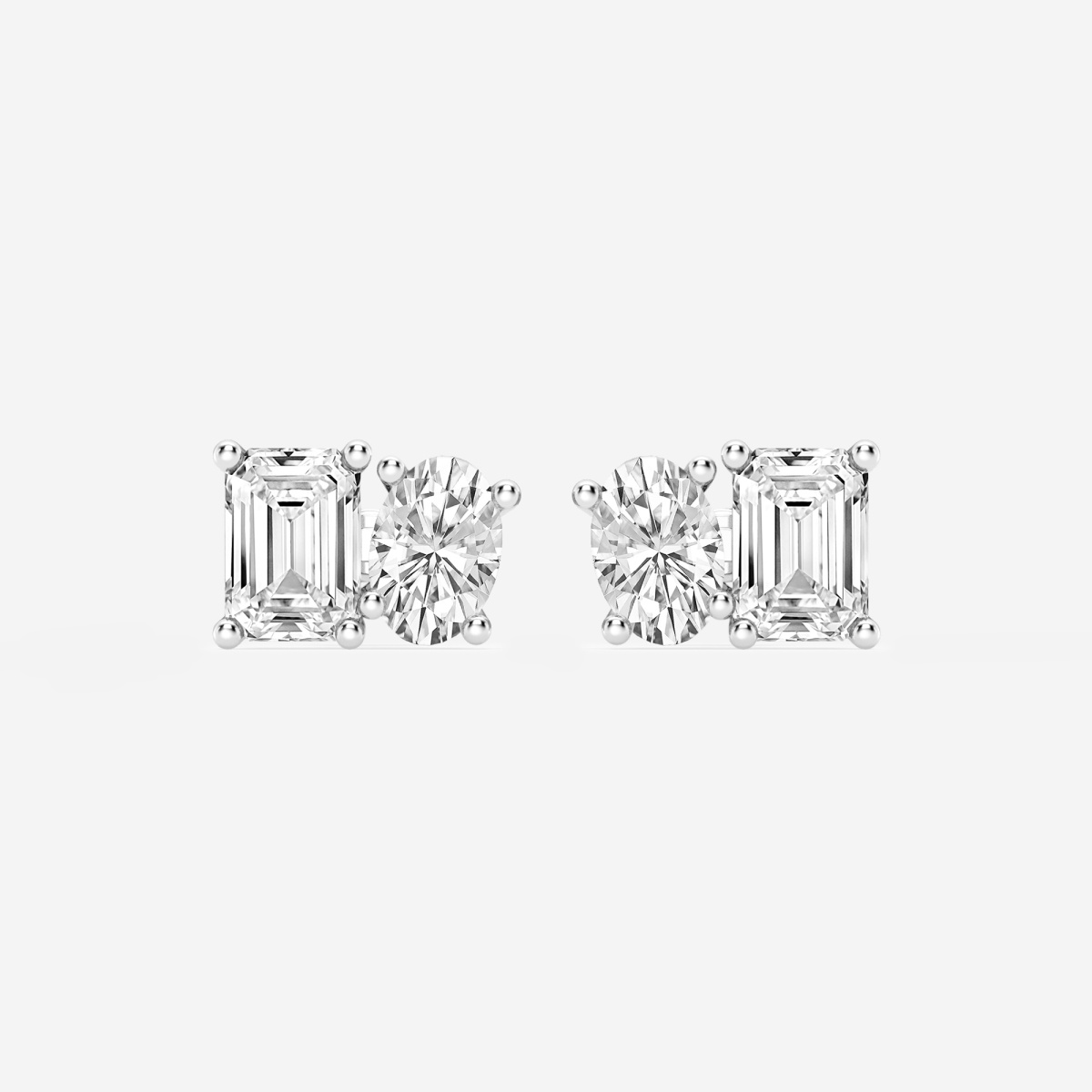 2 ctw Emerald and Oval Lab Grown Diamond Two Stone Stud Earrings