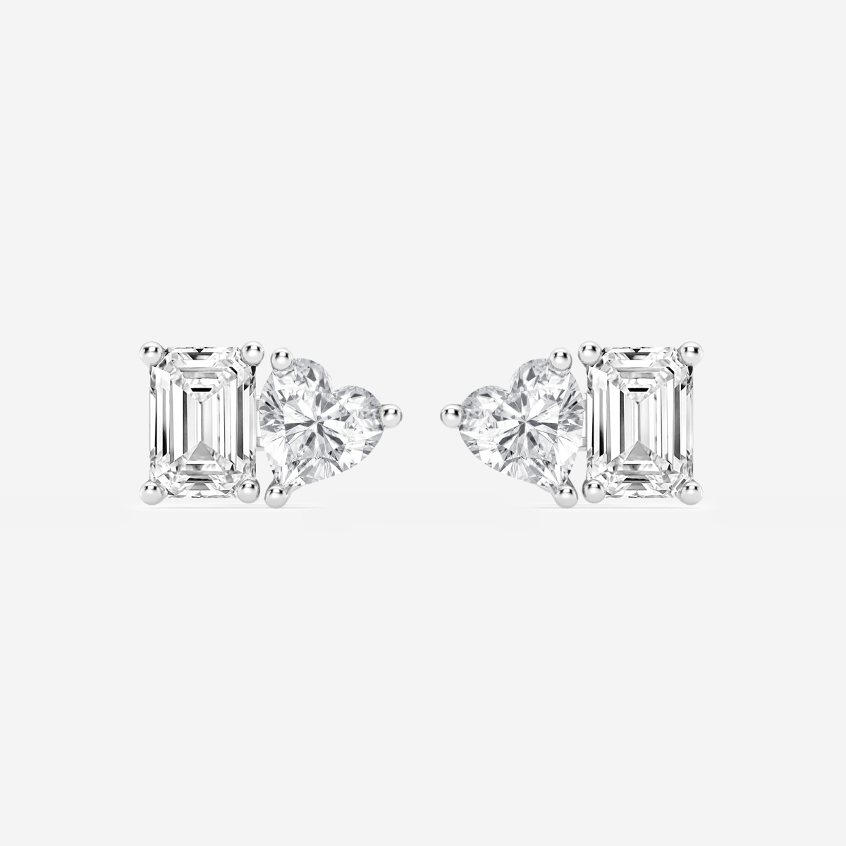 2 ctw Emerald and Heart Lab Grown Diamond Two Stone Stud Earrings