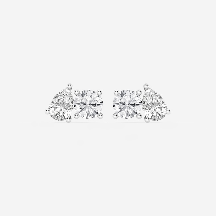 1 7/8 ctw Pear and Round Lab Grown Diamond Two Stone Stud Earrings