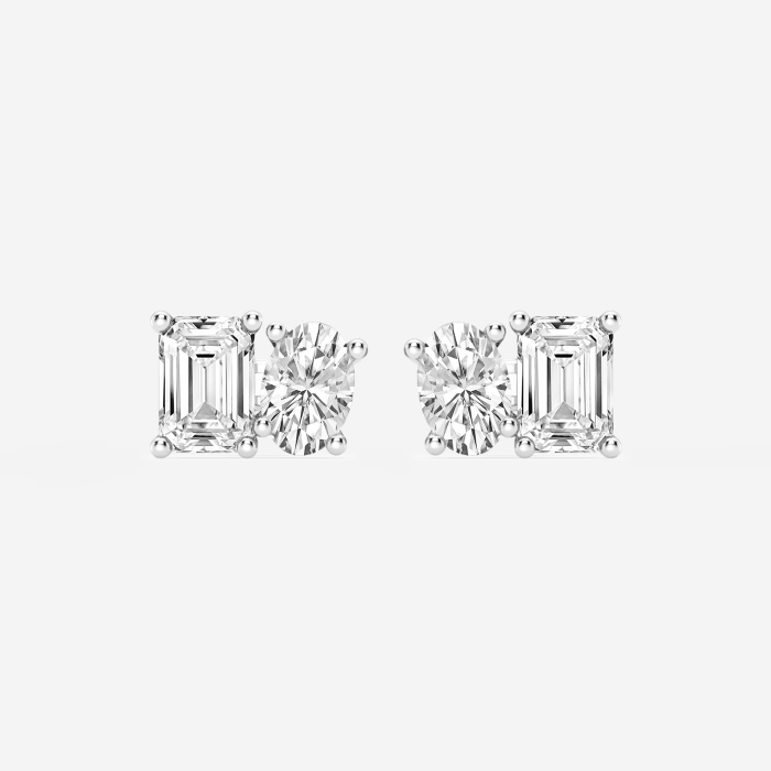 2 ctw Emerald and Oval Lab Grown Diamond Two Stone Stud Earrings