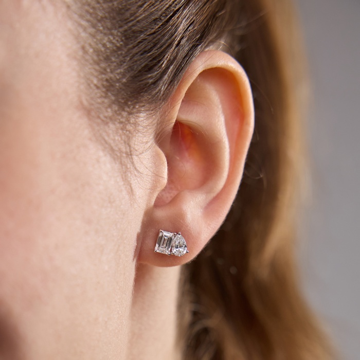 2 ctw Toi Et Moi Emerald and Pear Stud Earrings