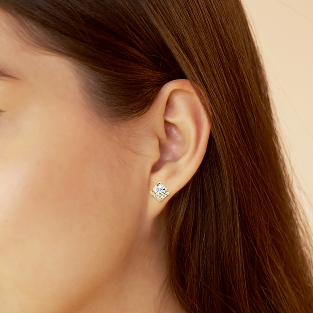 Additional Image 3 for  1 1/10 ctw Round Lab Grown Diamond Chevron Stud Earrings