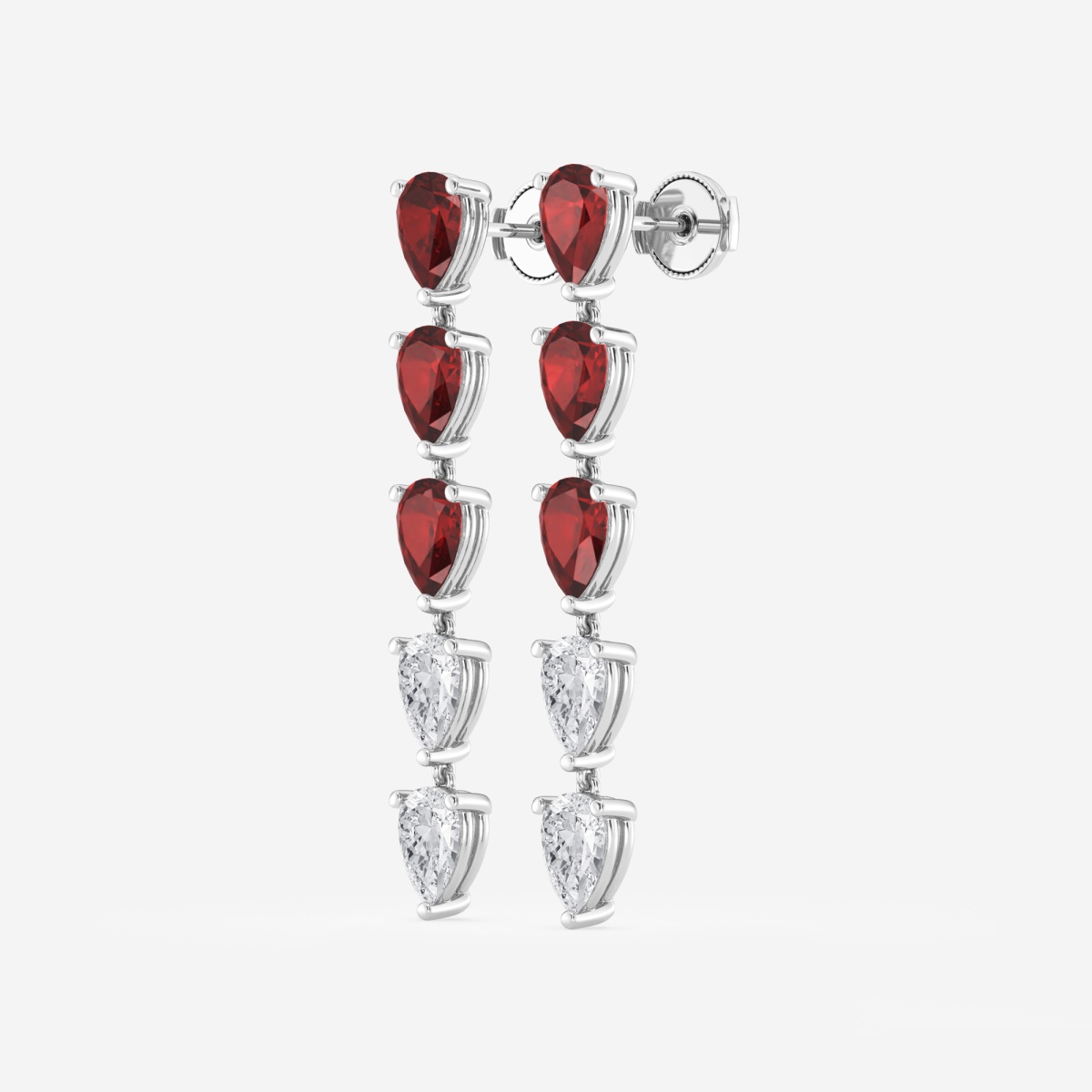 Additional Image 1 for  7.0X5.0 mm Pear Shaped Created Ruby and 2 2/5 ctw Pear Lab Grown Diamond Dangle Earrings