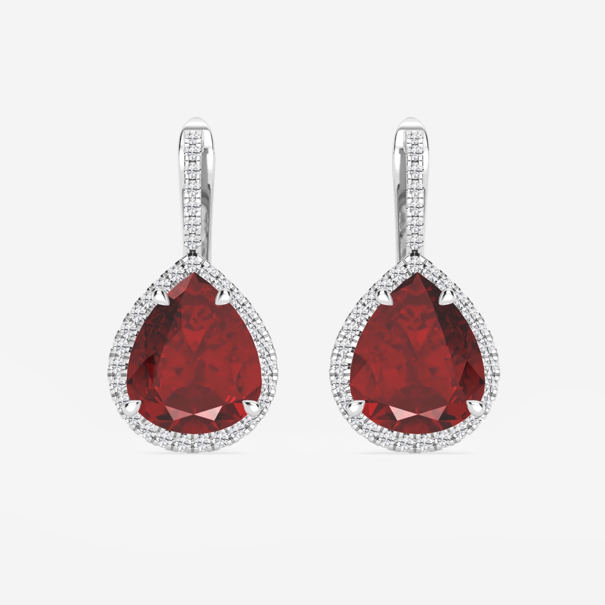 11.0x9.0 mm Pear Shaped Created Ruby and 1/3 ctw Round Lab Grown Diamond Leverback Fashion Earrings