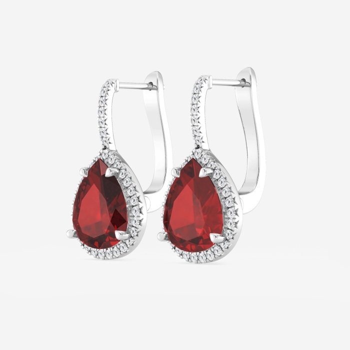 11.0x9.0 mm Pear Shaped Created Ruby and 1/3 ctw Round Lab Grown Diamond Leverback Fashion Earrings