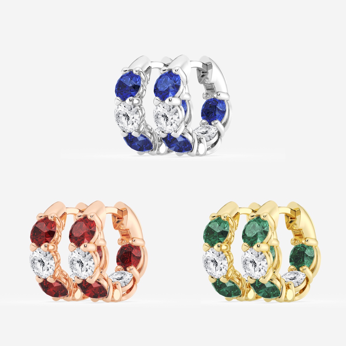Additional Image 2 for  4.3 mm Round Created Ruby and 1 1/3 ctw Round Lab Grown Diamond Huggie Hoop Earrings