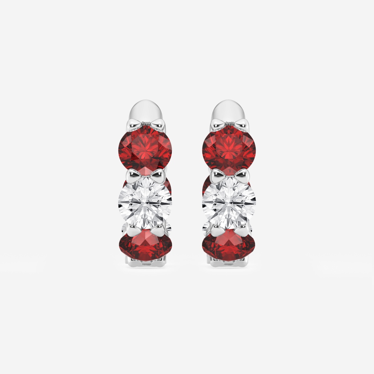 4.3 mm Round Created Ruby and 1 1/3 ctw Round Lab Grown Diamond Huggie Hoop Earrings