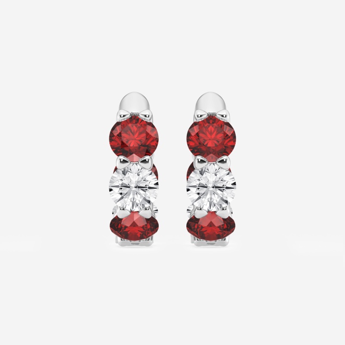 4.3 mm Round Created Ruby and 1 1/3 ctw Round Lab Grown Diamond Huggie Hoop Earrings