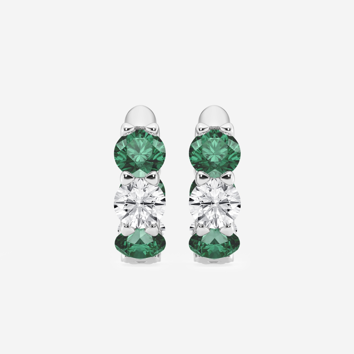 4.9 mm Round Created Emerald and 2 ctw Round Lab Grown Diamond Huggie Hoop Earrings