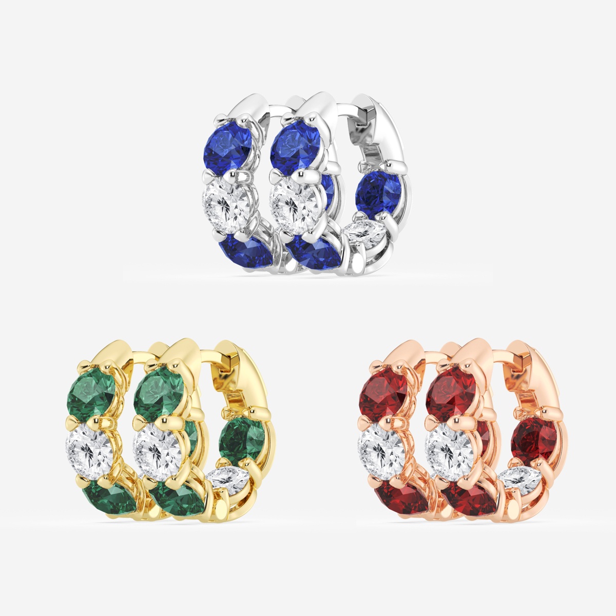 Additional Image 2 for  4.9 mm Round Created Emerald and 2 ctw Round Lab Grown Diamond Huggie Hoop Earrings