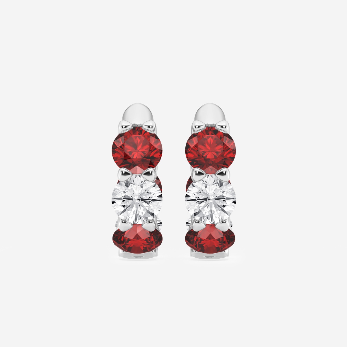 4.9 mm Round Created Ruby and 2 ctw Round Lab Grown Diamond Huggie Hoop Earrings