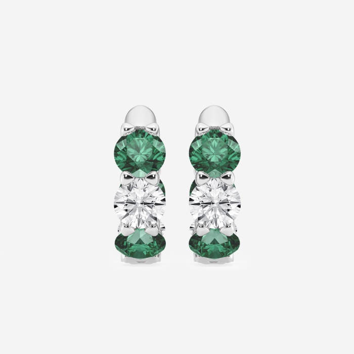 4.9 mm Round Created Emerald and 2 ctw Round Lab Grown Diamond Huggie Hoop Earrings